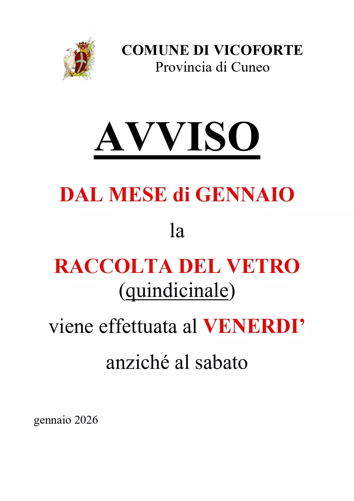 Avviso Raccolta Vetro